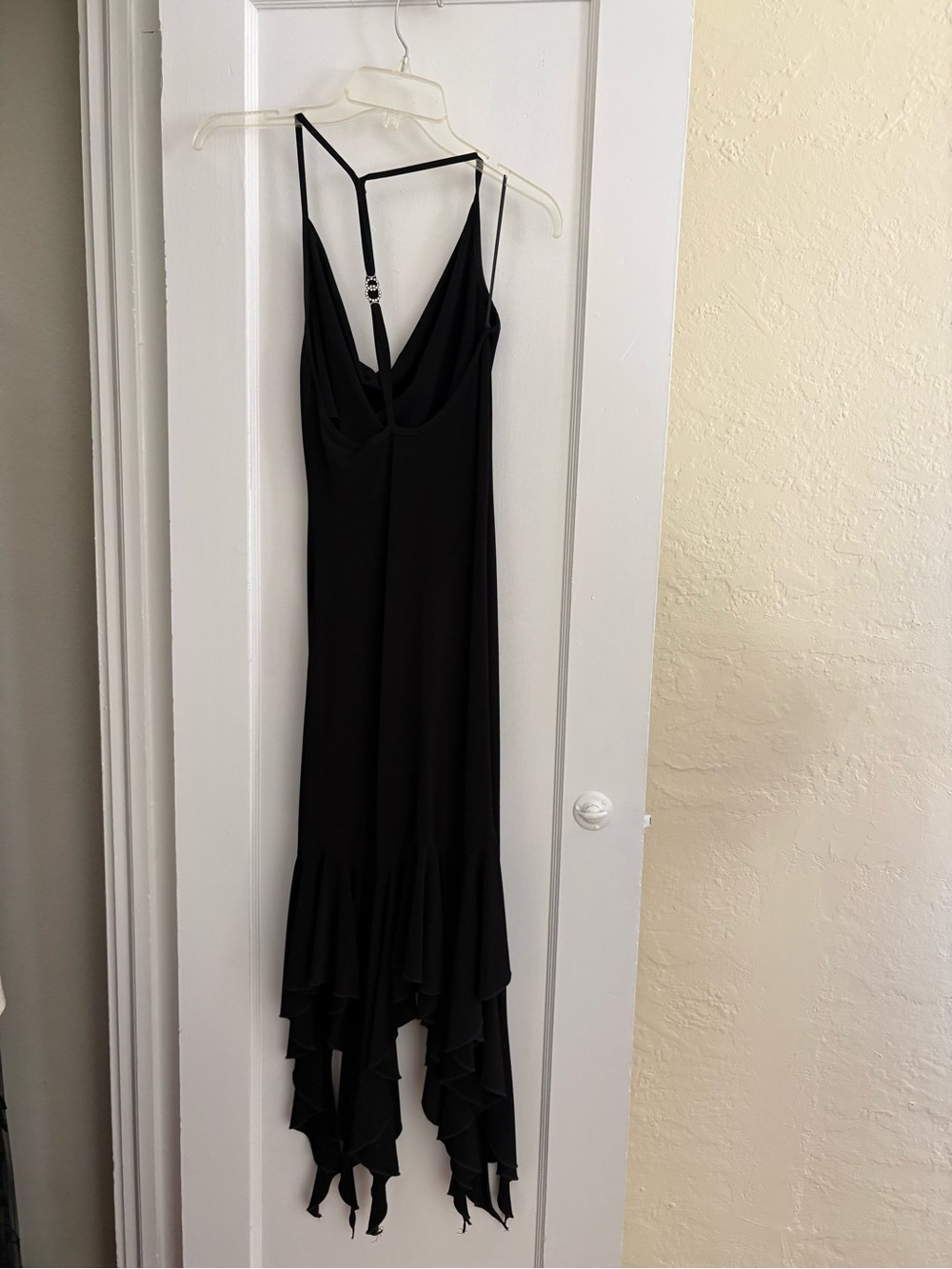 Elegant Black Asymmetric Ruffle Slip Dress